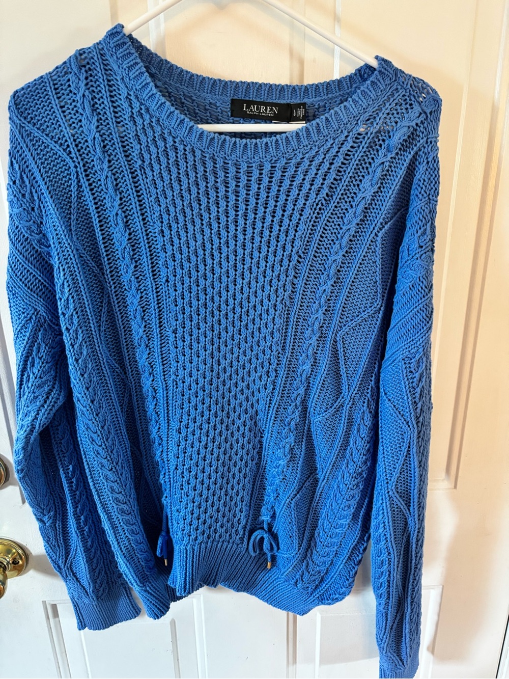 Lauren Ralph Lauren Bright Blue Cable-Knit Crewneck Sweater